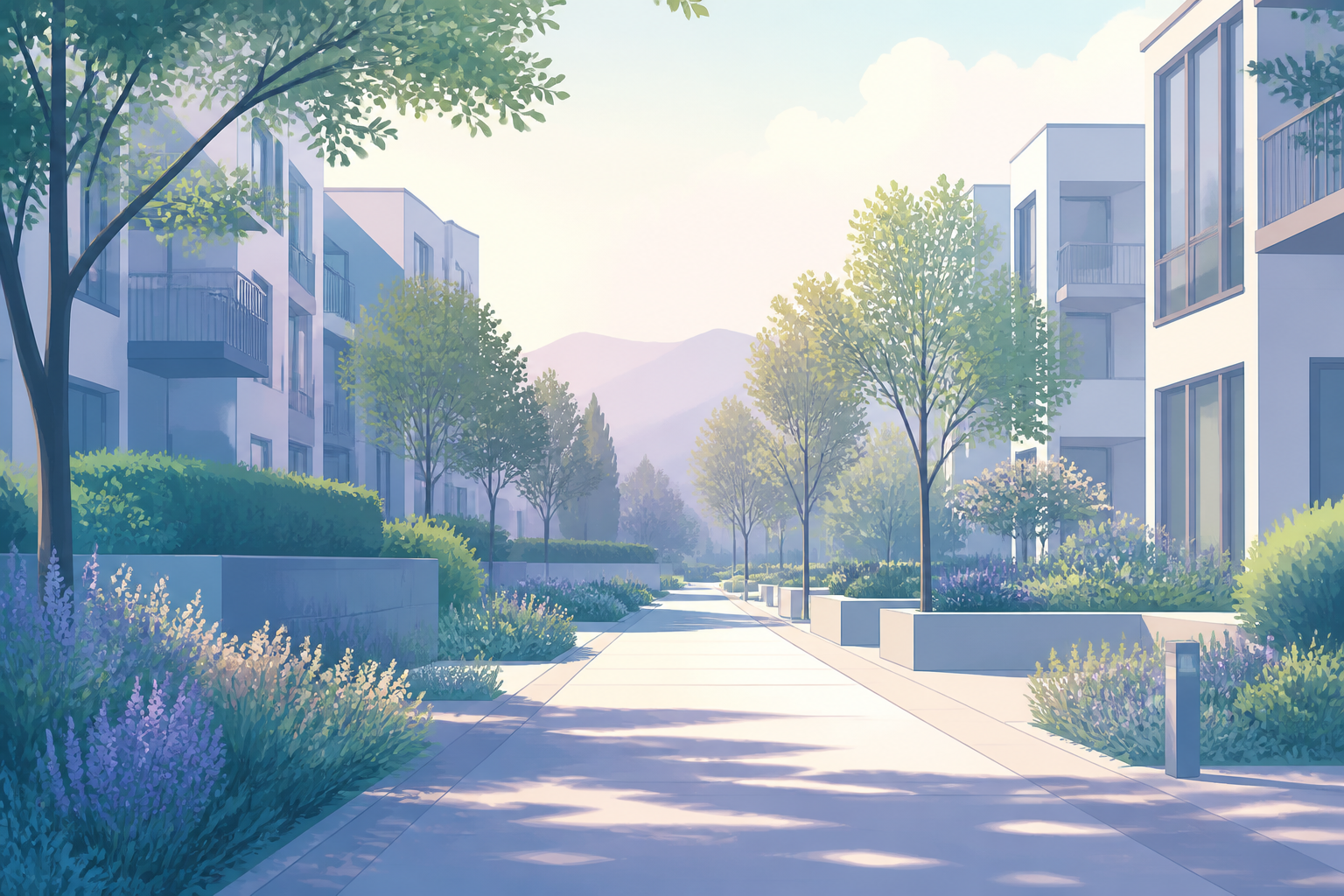 现场服务场景插画：园区步道与楼栋